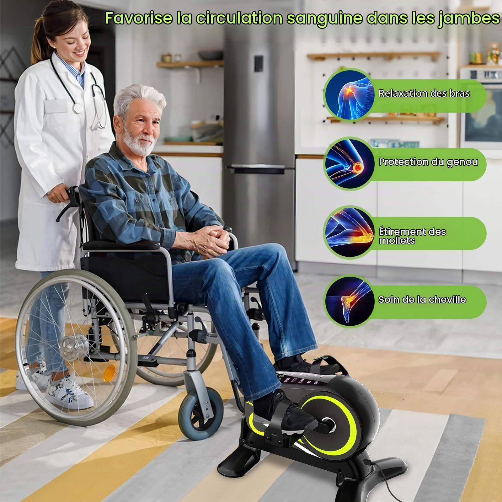 TODO Mini Vélo d'appartement Électrique avec 12 Niveaux de Vitesse, 6 Résistance Réglable Pedalier D'Appartement, Appareil pour les Jambes avec Moniteur LCD et Sangle Pied, Mode Auto & Manuel