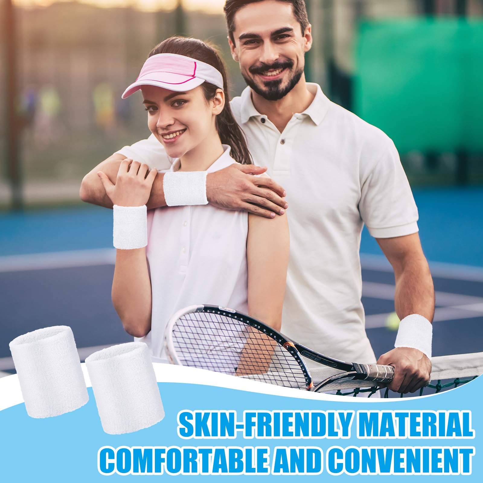 Wettarn 24 paia di polsiere per il sudore, in cotone, per tennis, atletica, anti distorsione, protezione per uomini e donne, calcio, basket, corsa, allenamento in palestra