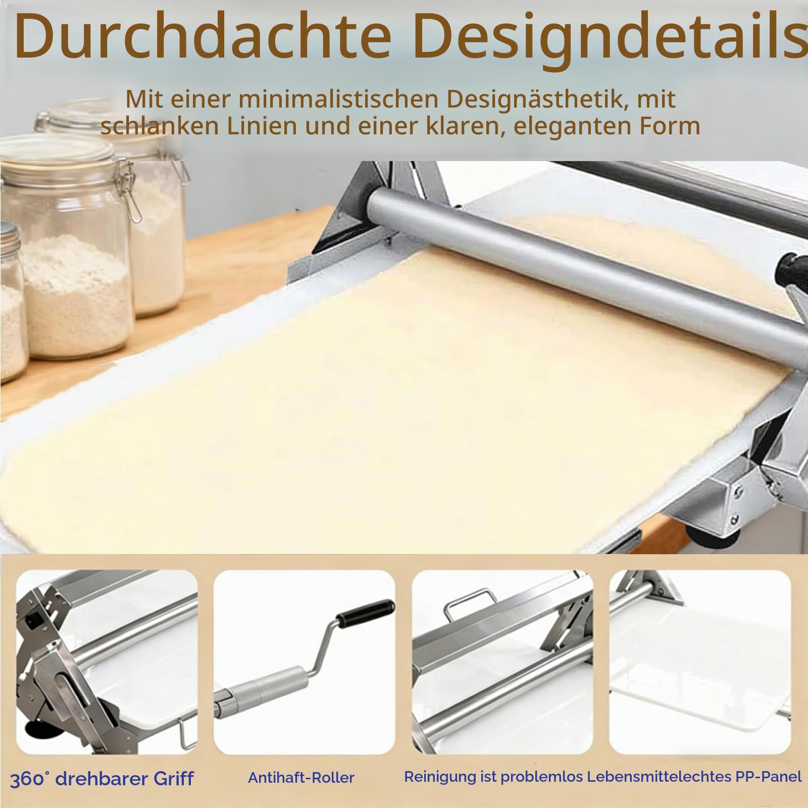 Teigausrollmaschine, Teigausrollmaschine Elektrisch, Teigroller Maschine mit manuellem Betrieb und 0-25 mm einstellbarer Dicke, Teigroller für Bäckerei und Konditorei (60x30cm)