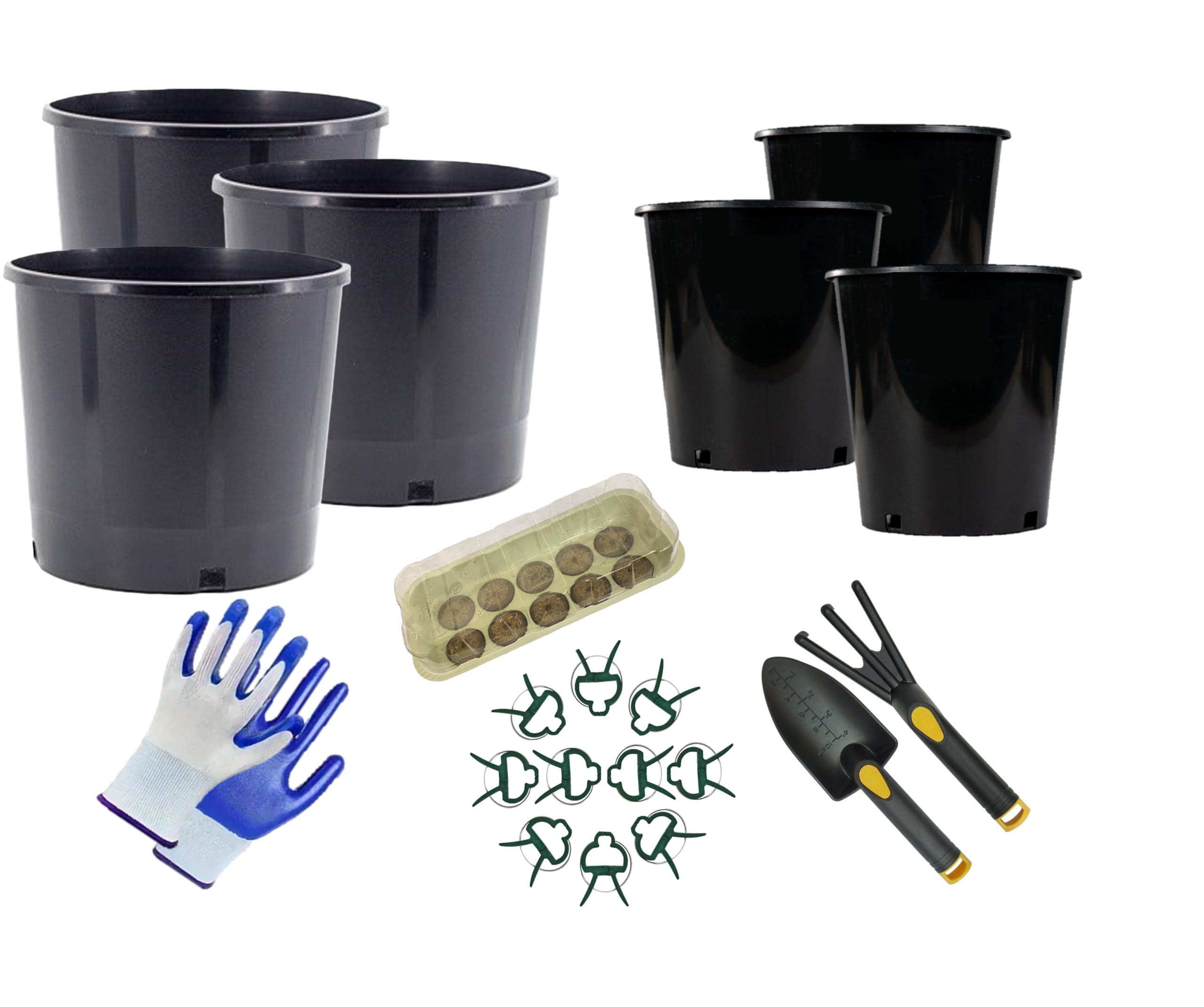 22 Piece Gardening Kit with a Seed Tray, 3 x 2 Gallon Pots, 3 x 3 Gallon Pots, a Trowel Set, 10 x Plant Clips, and a Pair of Garden Gloves, for Outdoor, Indoor, Patio and Kitchen Garden