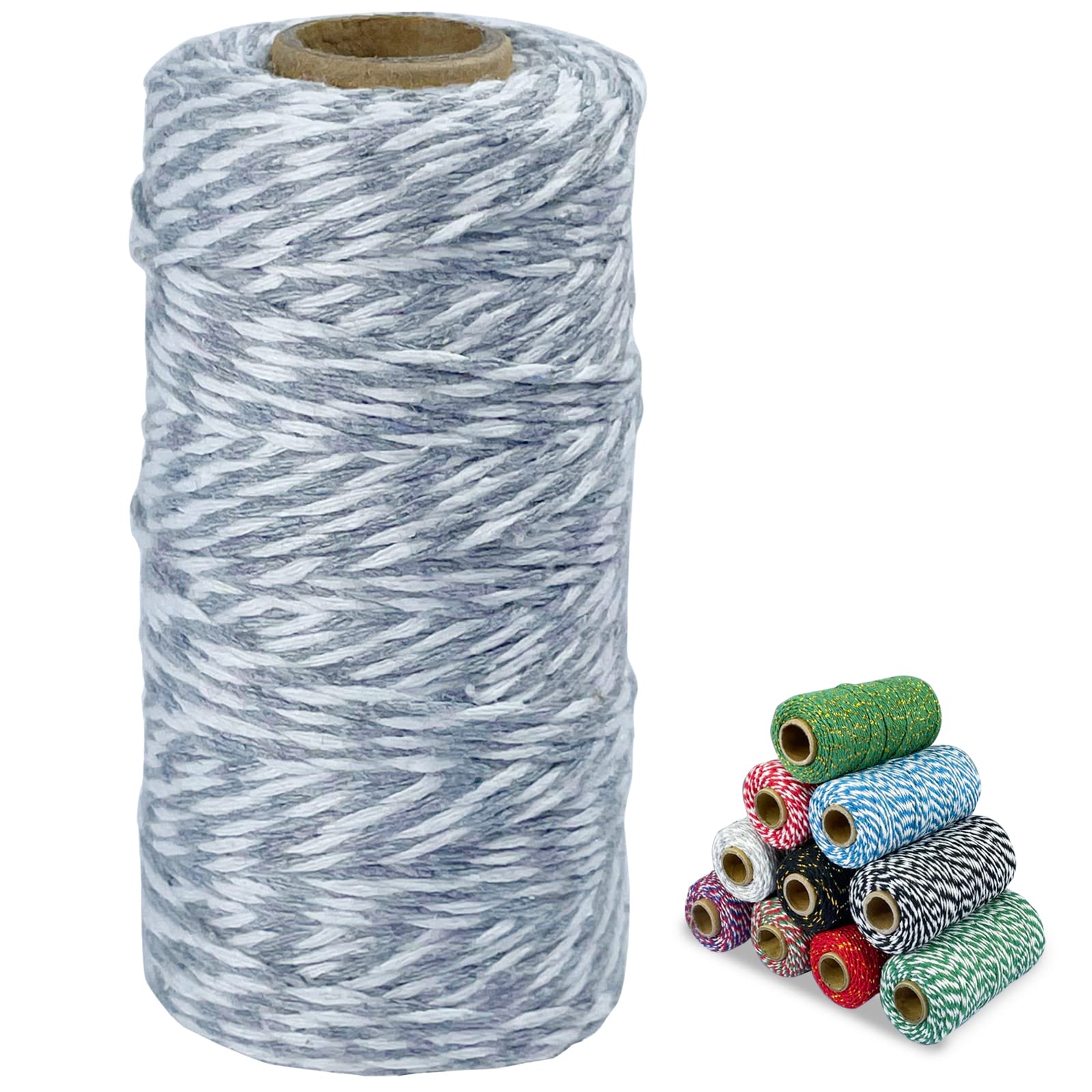 Uiopa Multicolor Gray And White Twine String 2Mm X 100M, Christmas String Cotton Bakers Twine Butchers String Parcel Rope, Craft Twine For Gift Wrapping, Diy Crafts, Christmas, Baking, Gardening