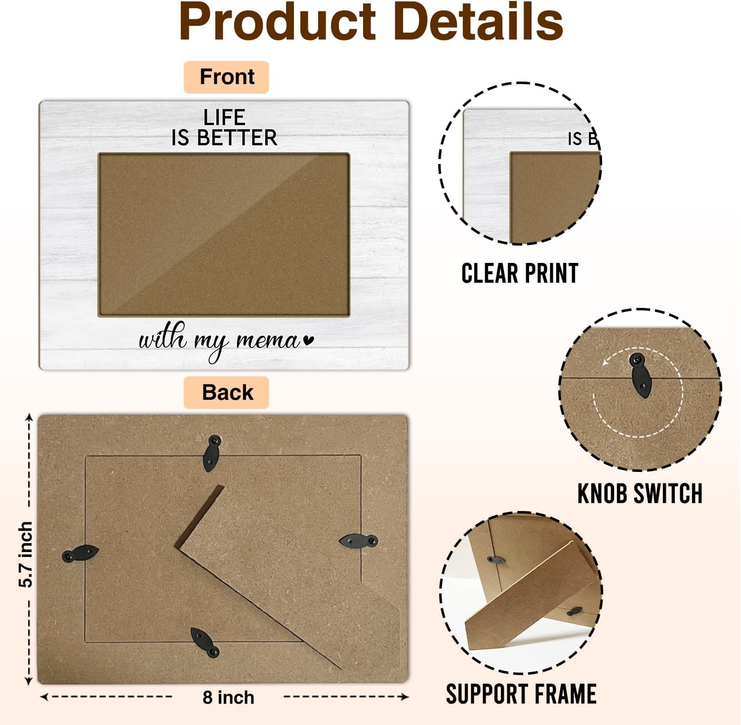 Life is Better with My Mema Wooden Picture frame, Photo Frame Gifts for Mema Grandma, Birthday Grandparents Day Gifts, Picture Frame Fit 4x6 Inch Photo, Home Office Desktop Nightstand Decor -046 - Image 2