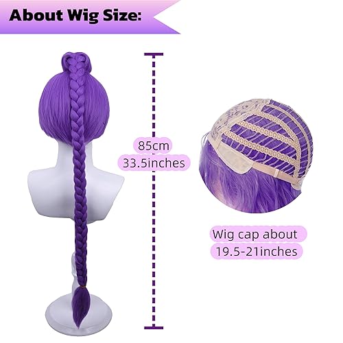 Miniatura 26 de Peluca trenzada negra con flequillo para niños, peluca larga y recta con 2 coletas, pelucas sintéticas para niñas, pelucas sintéticas con gorra