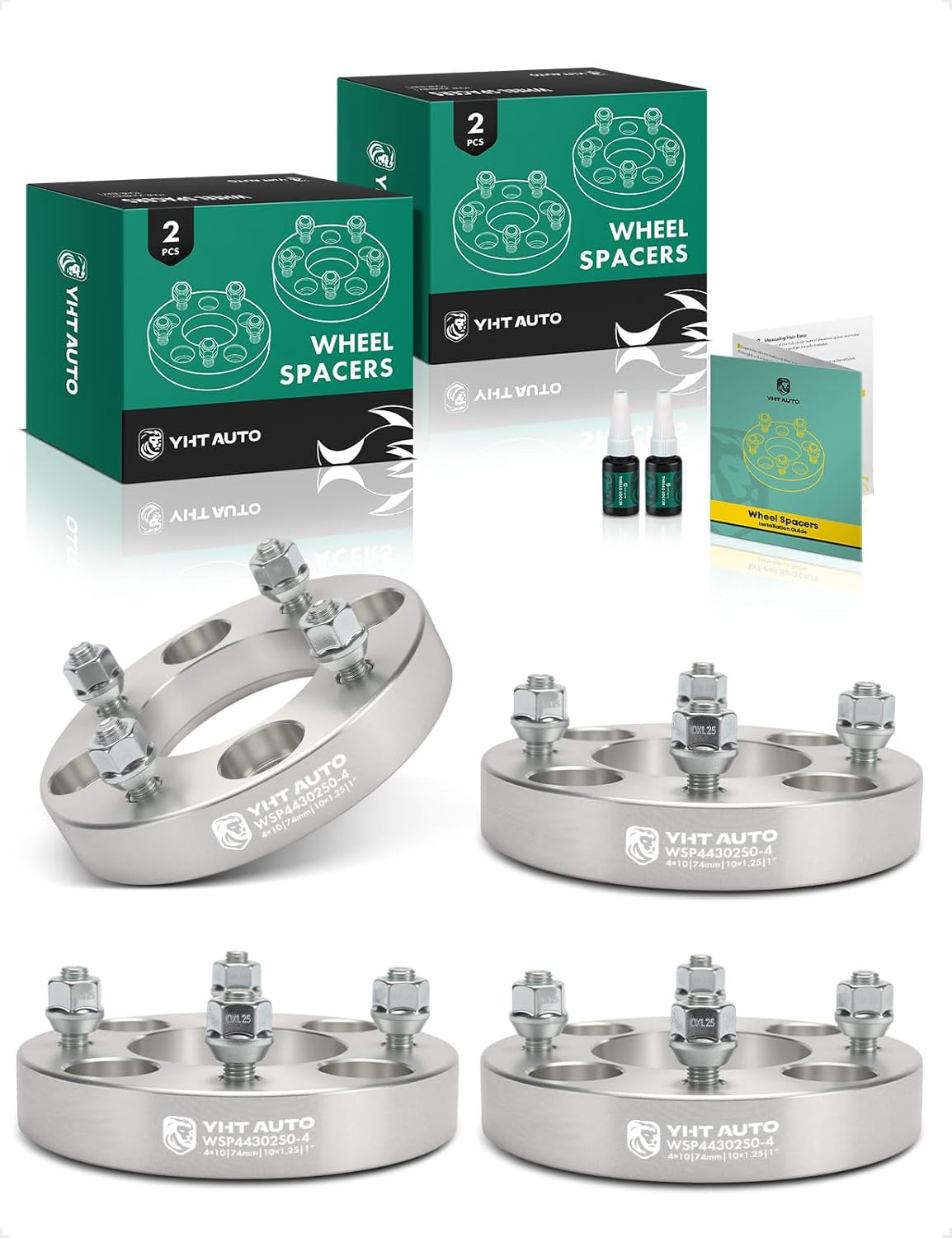 YHTAUTO 4X110mm ATV Wheel Spacers 1 Inch Fits Honda, Suzuki, Yamaha, Bombardier, Kawasaki, Polaris Models, FourTrax Tire Spacers w/ M10x1.25 Studs, 74mm Center Bore 4 Lug 4PCS Silver