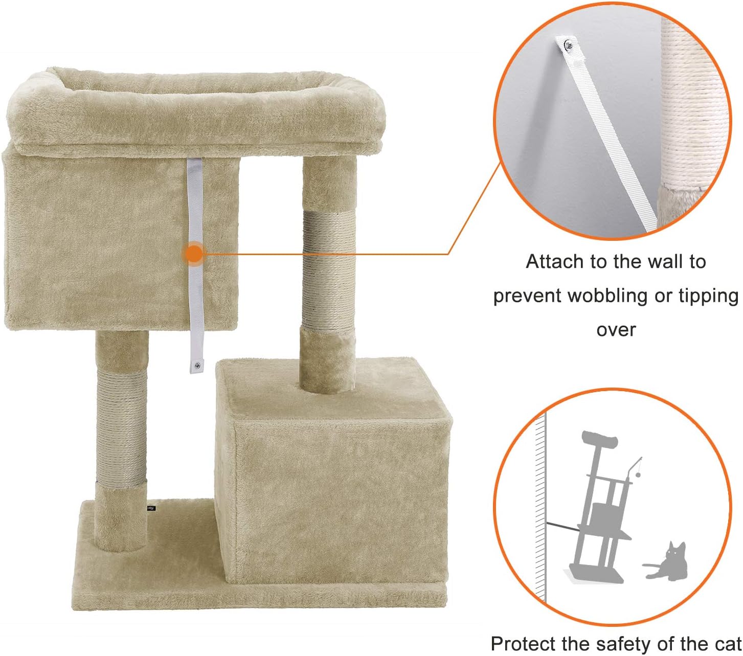 FEANDREA Cat Tree for Large Cats, Cat Tower 2 Cozy Plush Condos and Sisal Posts UPCT61M : Pet Supplies