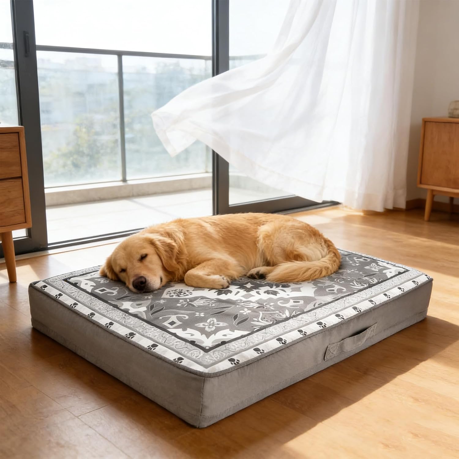 EXPAWLORER Dog Bed Small Medium Size Dogs, Waterproof Orthopedic Pet Mattress with Removable Washable Cover Non-Slip Bottom Zipper & Carry Handles, Comfy Thick Egg Crate Foam Beds Sofa 30x20x3in Grey
