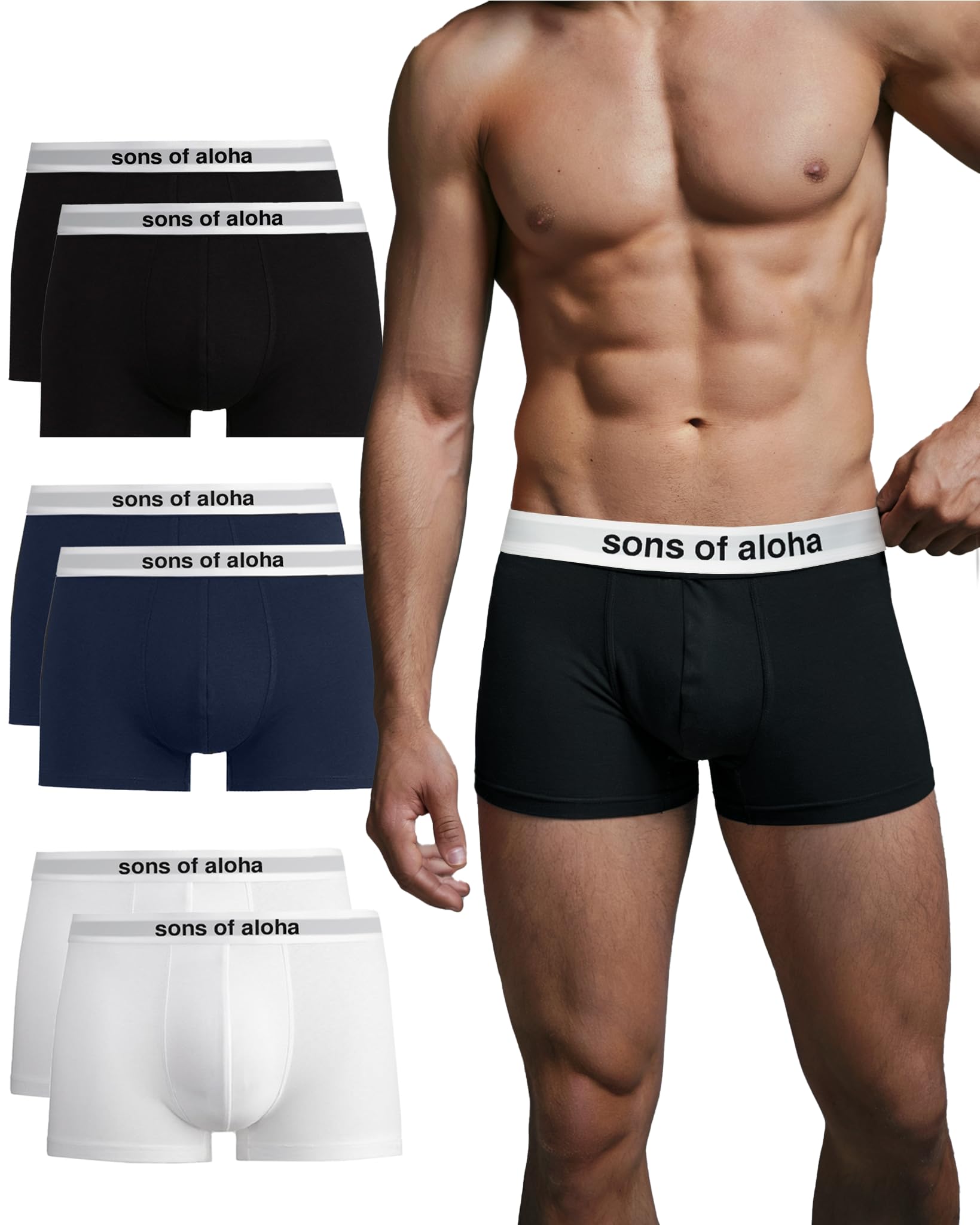 SONS OF ALOHA Boxershorts Herren Bio Baumwolle (6er Pack) Unterhosen Herren ohne einschneidenden Gummibund (Gr. S - XL)