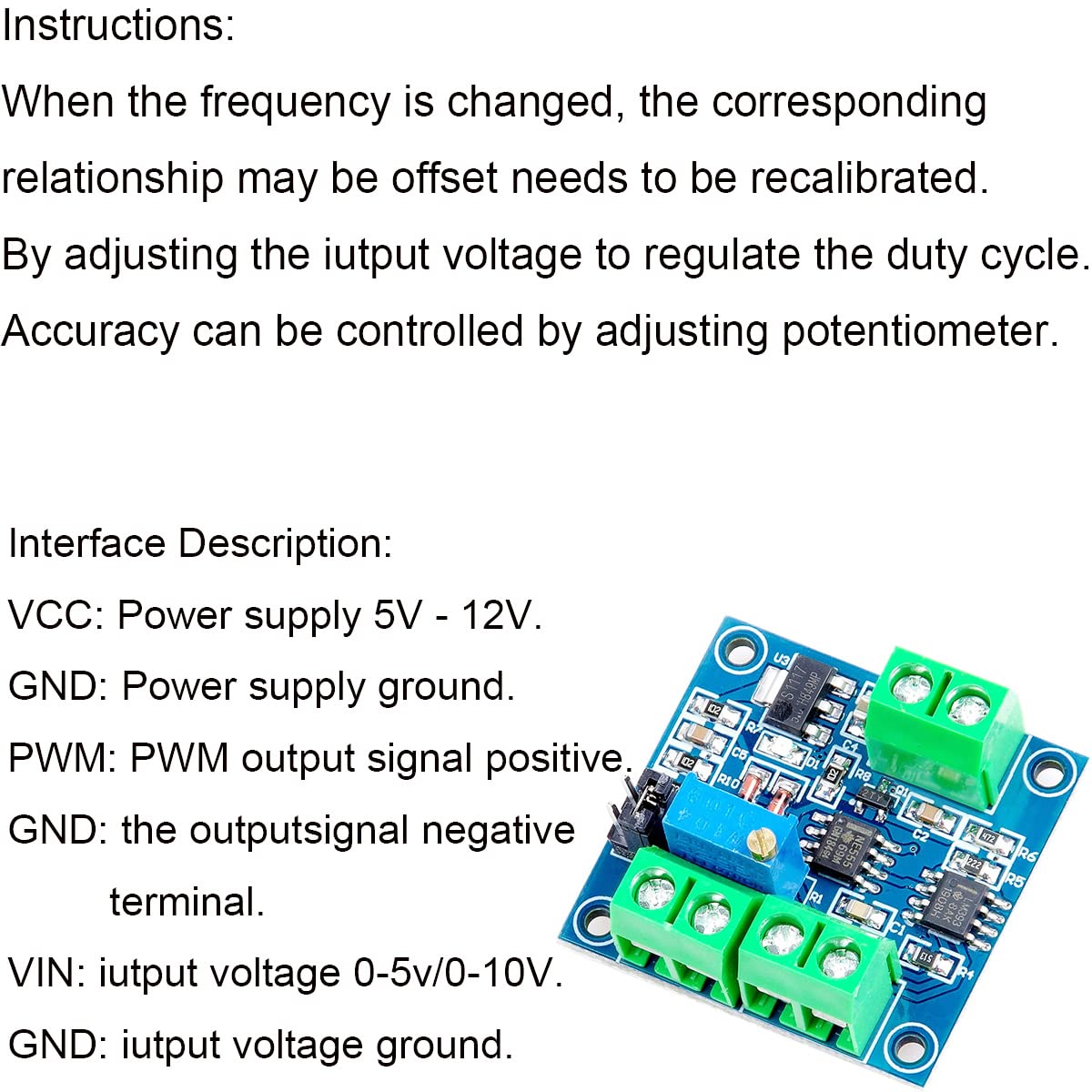 2 pezzi Tensione al modulo PWM Tensione convertita in 0% -100% PWM CC 0-10 V con cavo rosso e nero 26 awg per commutazione dell'interfaccia segnale da digitale ad analogico per PLC