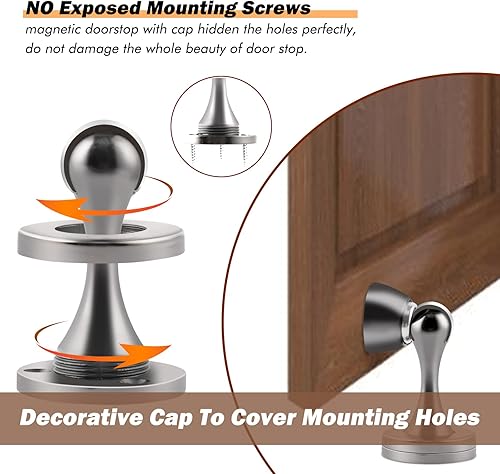 Miniatura 3 de KOLAKO Topes de puerta, topes magnéticos para puerta, montaje en piso de pared, imán resistente, soporte moderno cepillado para puerta suave, tope