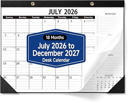 Desk Calendar 2026-2027-July 2026-Dec 2027-17" x 12"-Calendar 2026-2027