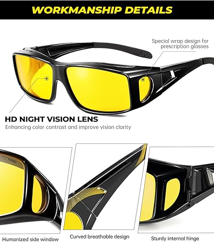 Miniatura 3 de Gafas de visión nocturna para hombre y mujer ajuste envolvente sobre gafas de visión nocturna para conducir