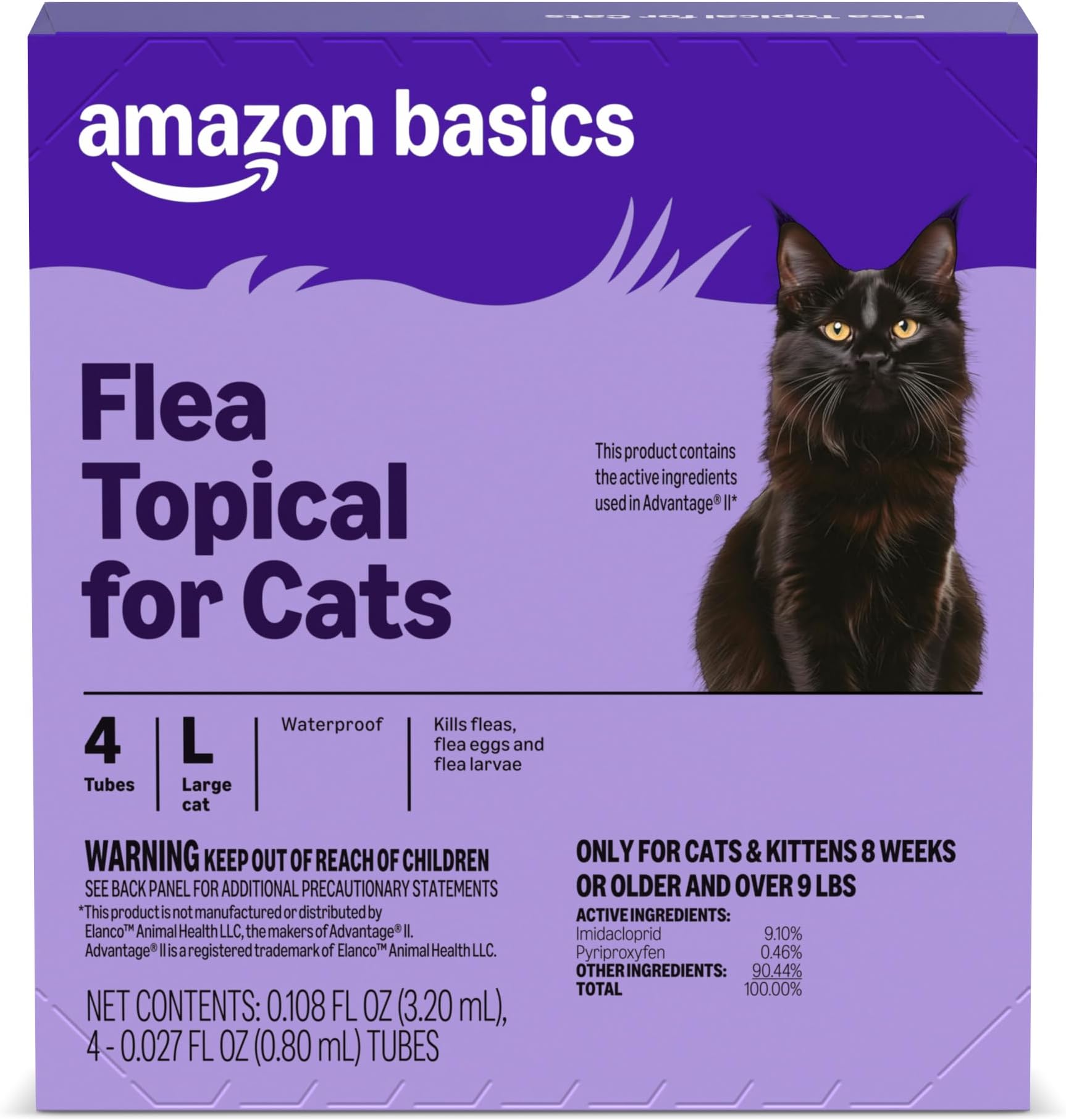 Amazon Basics Topical Flea Treatment for Large Cats (Over 9 pounds), 4 Count, Packaging May Vary