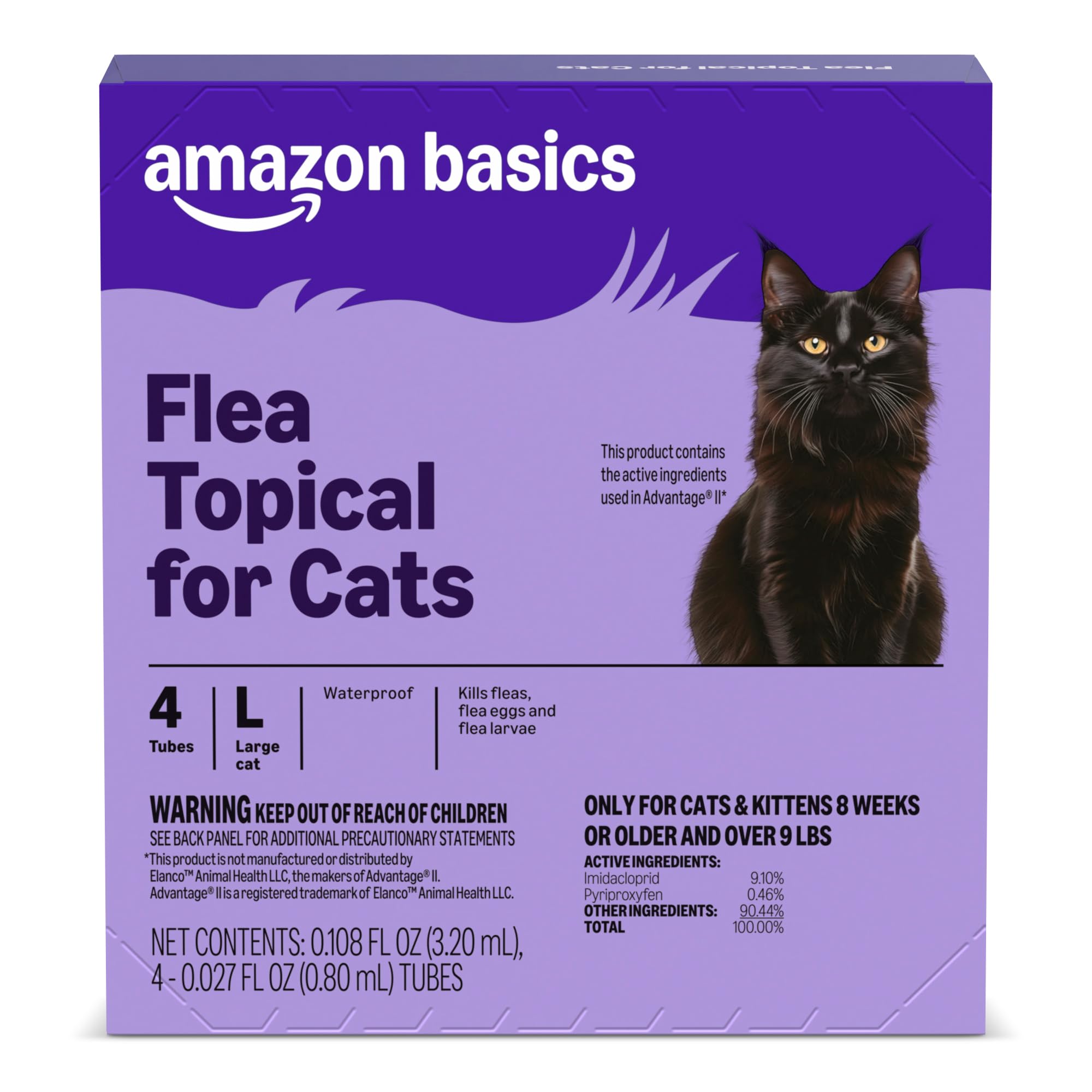 Amazon Basics Topical Flea Treatment for Large Cats (Over 9 pounds), 4 Count, Packaging May Vary