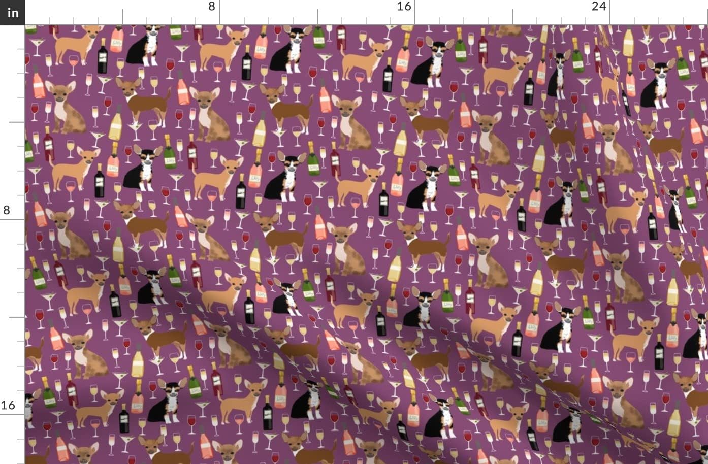 Spoonflower Fabric - Chihuahua Wine Champagne Cute Dog Breed Pattern Chihuahuas Dogs Pet Printed on Organic Cotton Sateen Fabric by The Yard - Sewing Quilting Apparel Home Decor