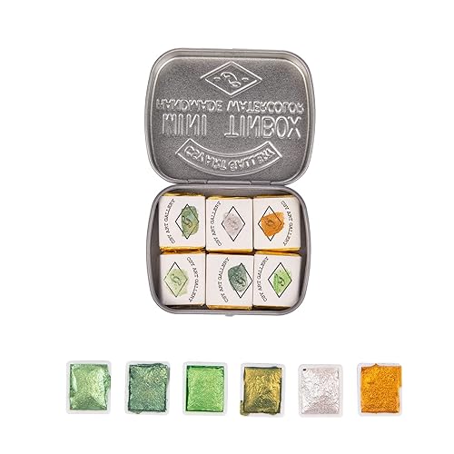 CSY art gallery Handmade Artist Watercolor Paint Set -Gold Metallic Glitter Solid Colors Painting- Retro Portable Metal Case-Pearlescent Glitter Color Set Sparkle Professional Watercolour (Paradise) - Paradise