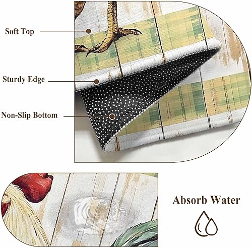 Miniatura 7 de 2.7x5 Area Rugs, Retro Rooster Non-Skid Rubber Backing Large Rectangle Rugs - Living Room Bedroom Home Office, White Animals Wooden Watercolor