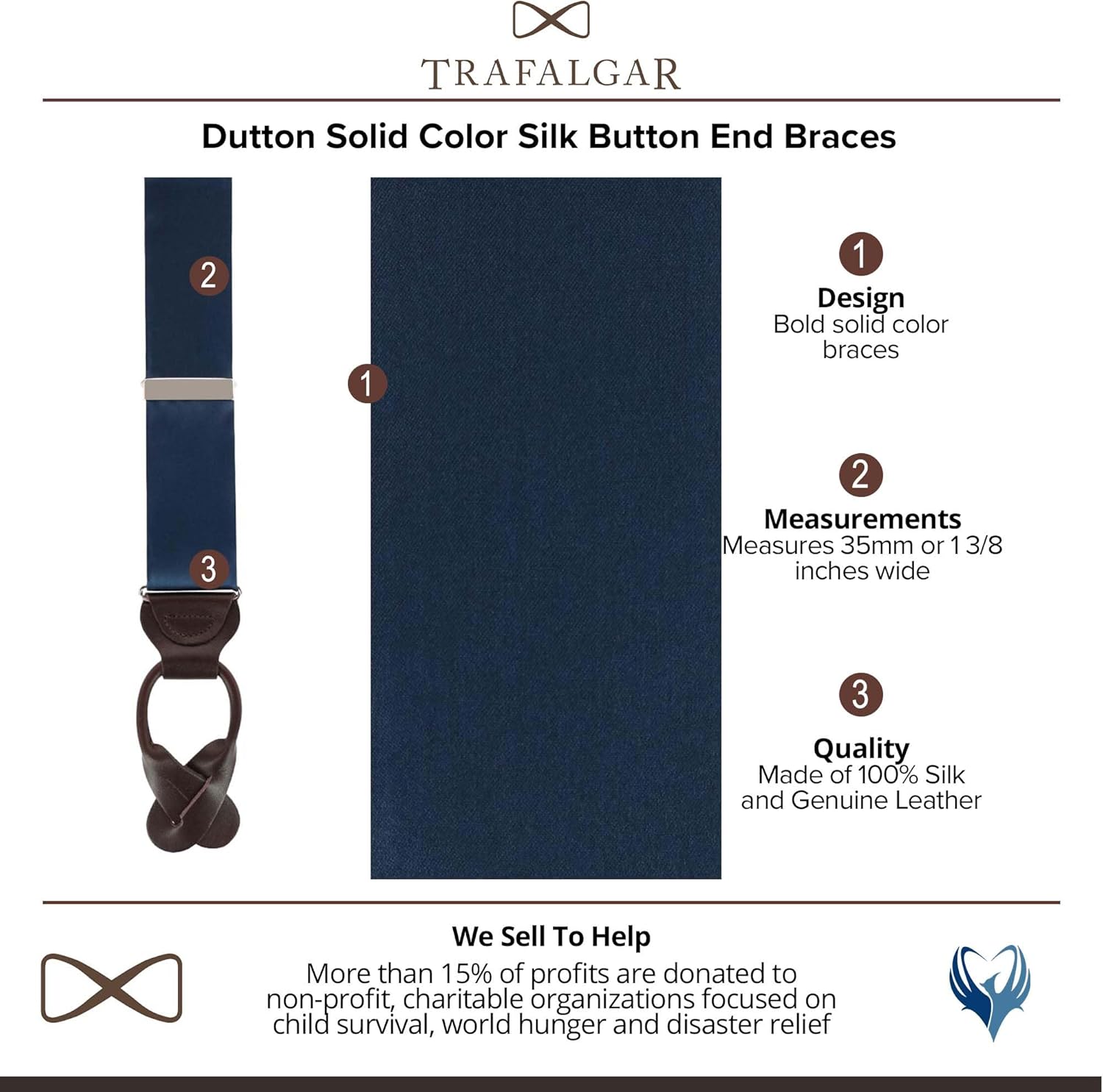 Trafalgar Men's Dutton Solid Color Silk Button End Braces (Suspenders)