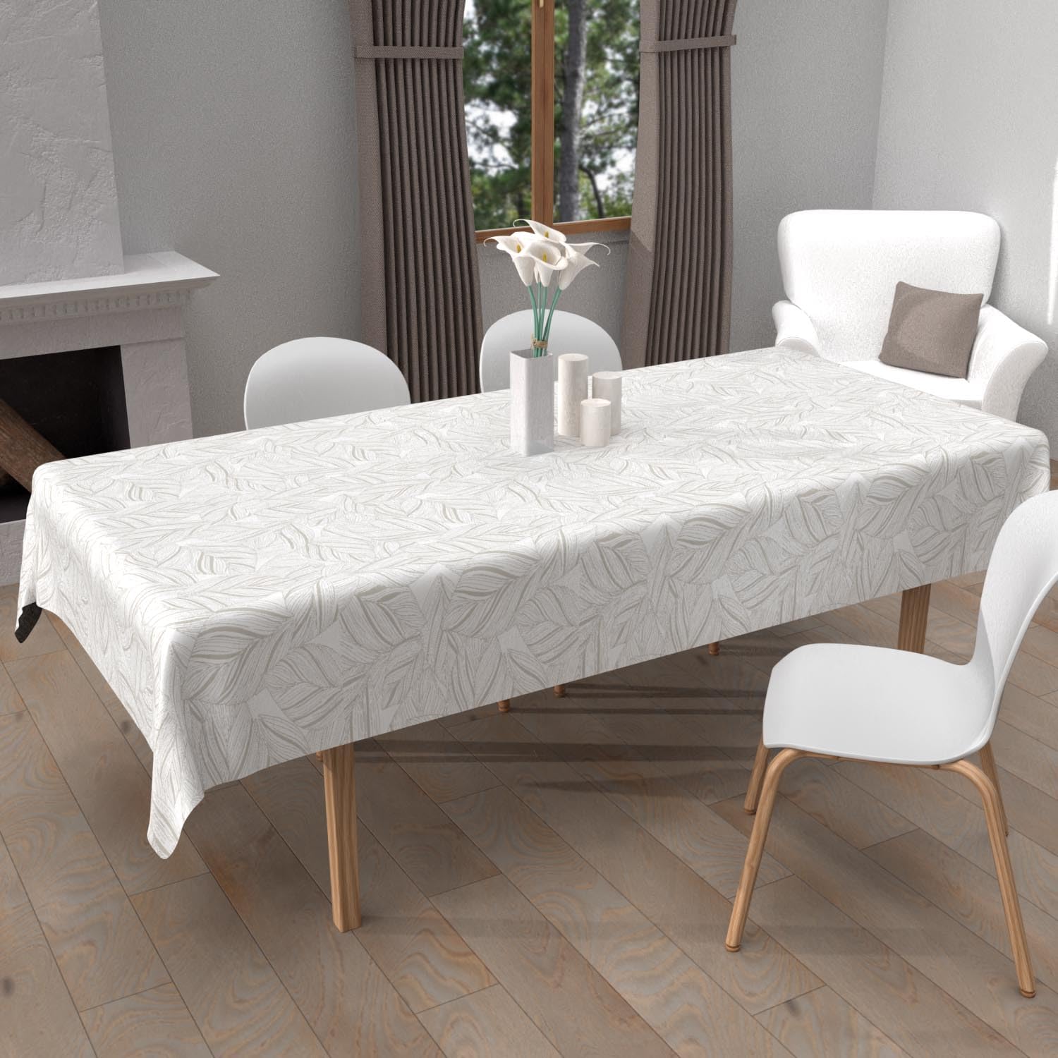 Soleil d'ocre Venus Printed Stain-Resistant Rectangular Tablecloth 140 x 200 cm, White, 55.1 x 78.7 inch (Rectangular)