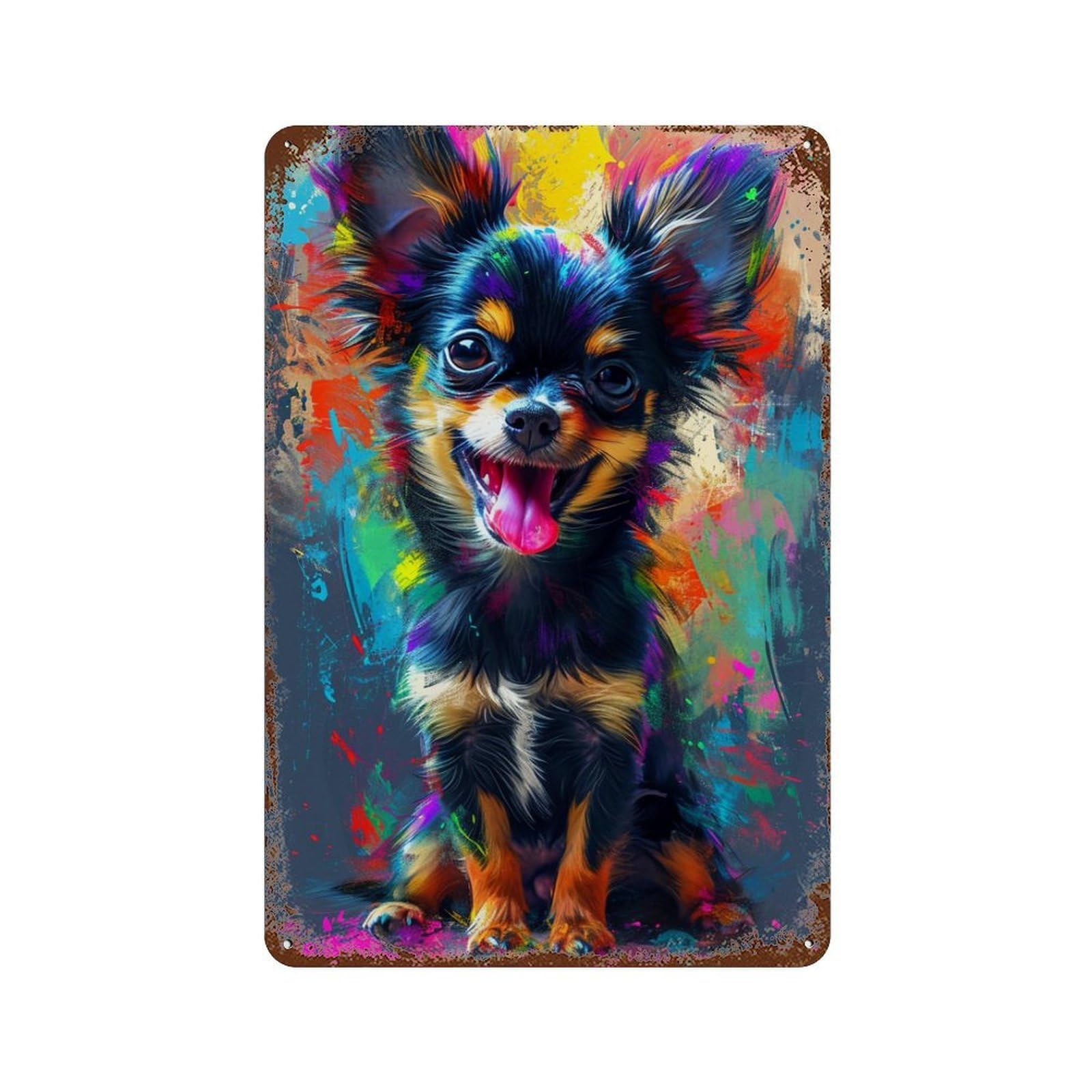 Garage Style Colorful Chihuahua Painting Rusty Metal Tin Sign 11.8"x7.9", Shabby Chic Decor for Bar And Workshop