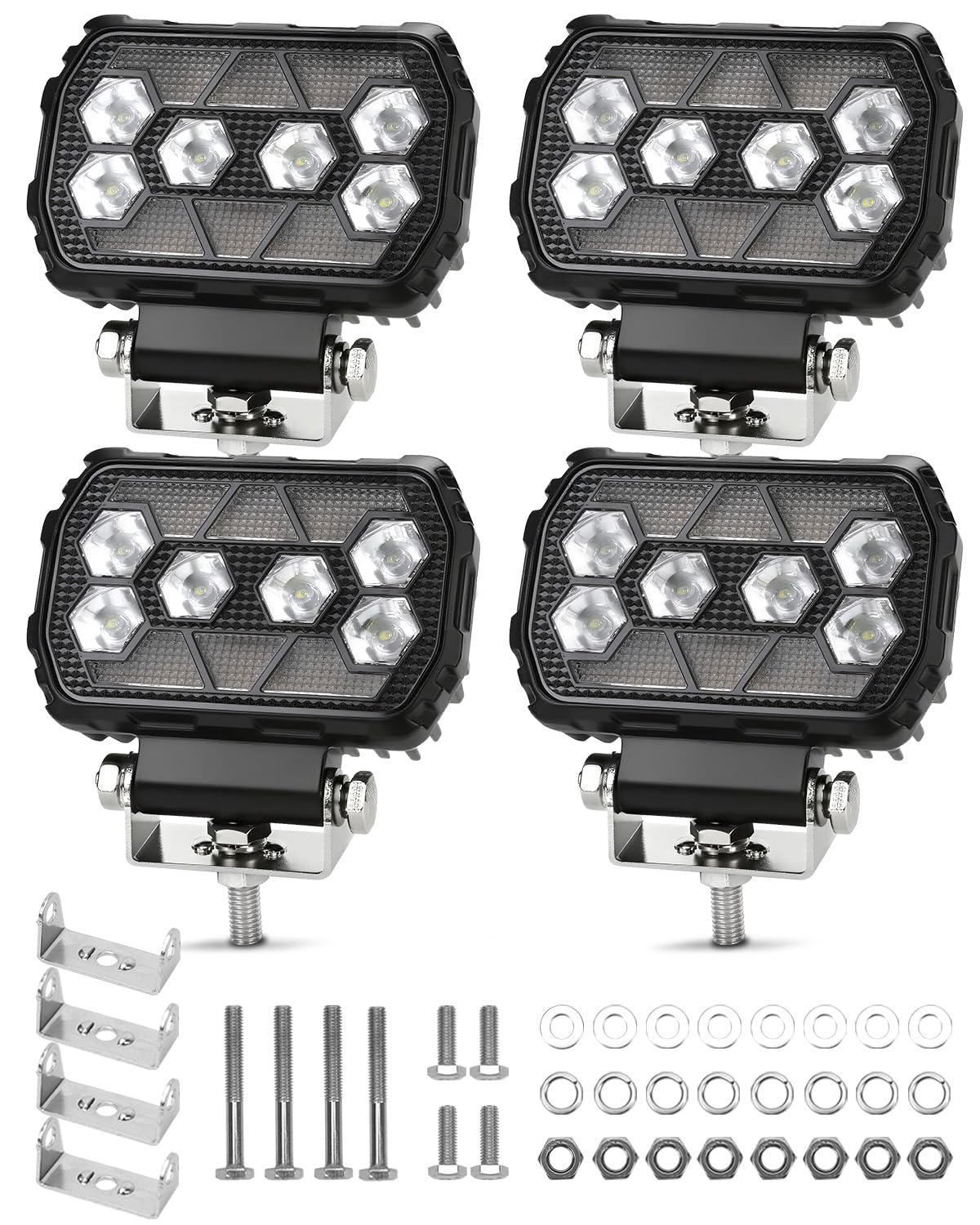 SUPAREE Faros LED Tractor Foco LED Amarillo 12V Foco de Trabajo 12V Tractor Luces 6000K Blancas y 3000K Amarillas 8-90V IP67 Impermeable per Off-Road Camión SUV UTV ATV 4pcs