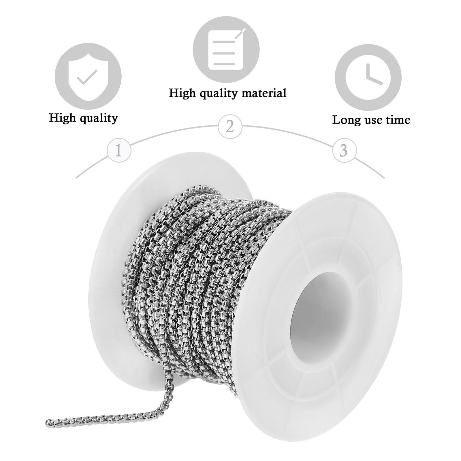 SOIMISS Catena per Creazione di Gioielli in Acciaio Inossidabile 10 Iarde Catena di Perline Metalliche Argentate da 2 MM Adatta per Collane e Decorazioni su Maglioni
