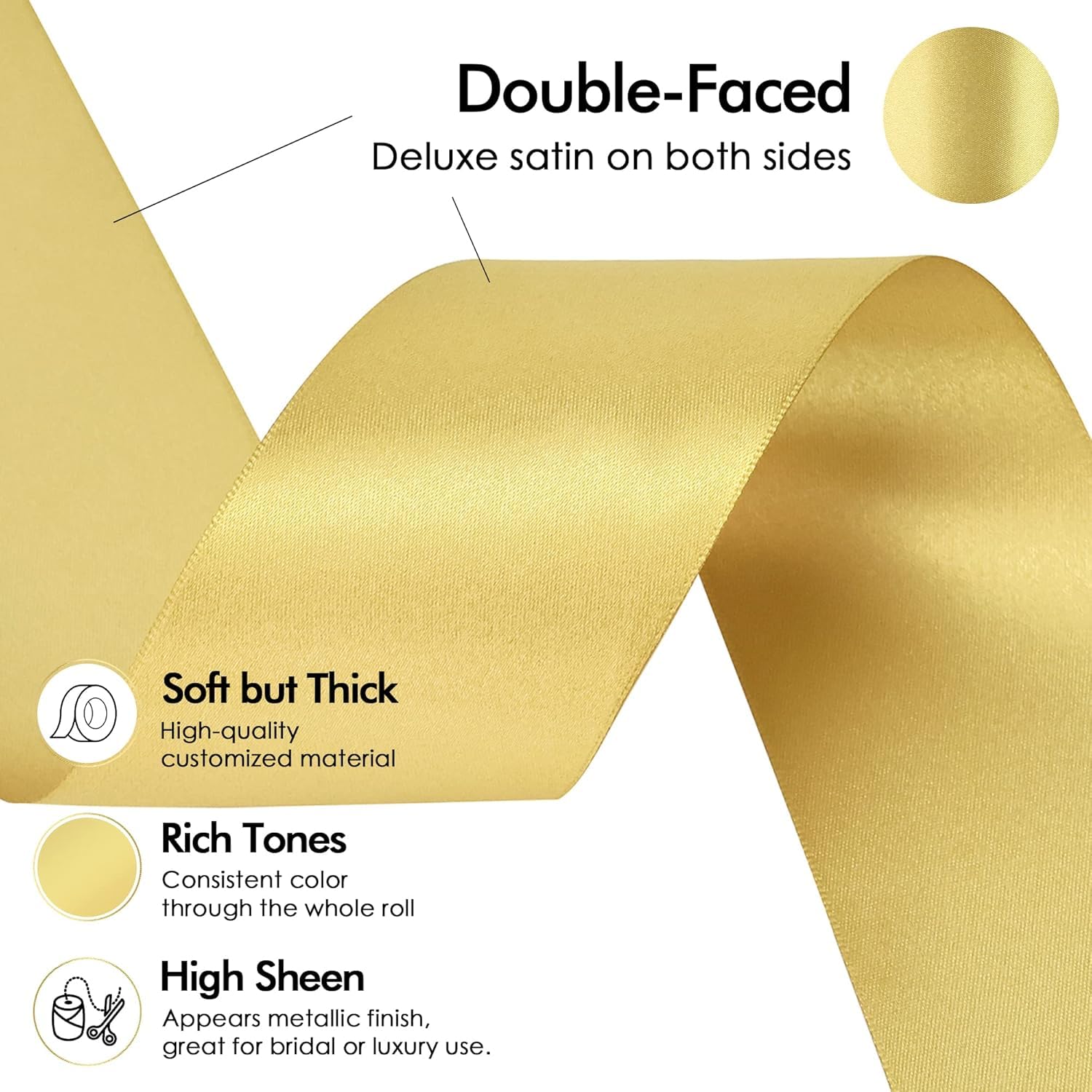 Double Sided Satin Ribbon 25mm x 10 Meters (Off White) for Gifts Wrap Sew Party, Decorations Events Dress Wedding Christmas Crafts, Bows Car, Balloons Hairs, DIY, Bouquets, Cake More — view 458