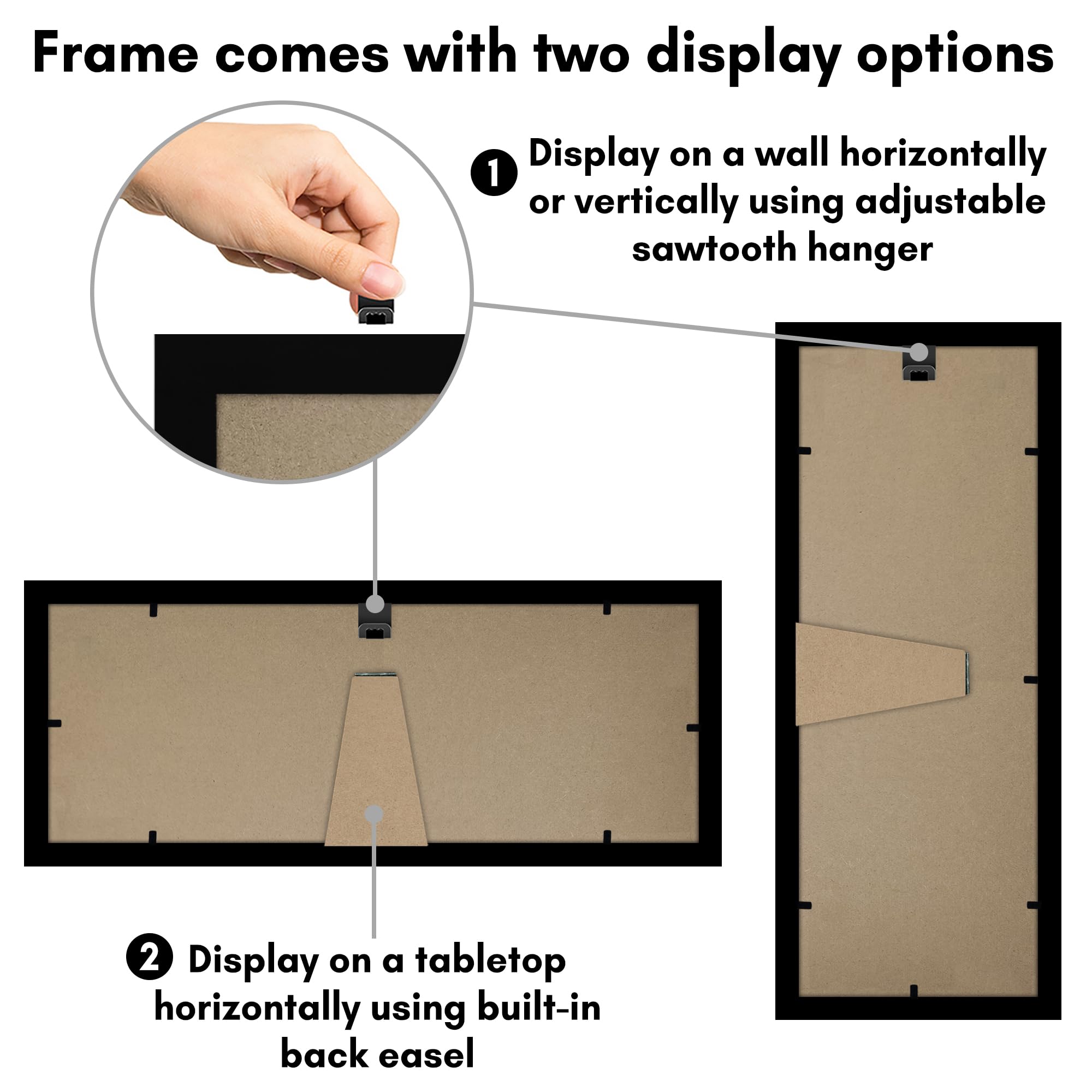 Set Of 2 Black Picture Frames | 5x14 Inch Horizontal Or Vertical Display | Lightweight PVC Frame With Plastic Cover