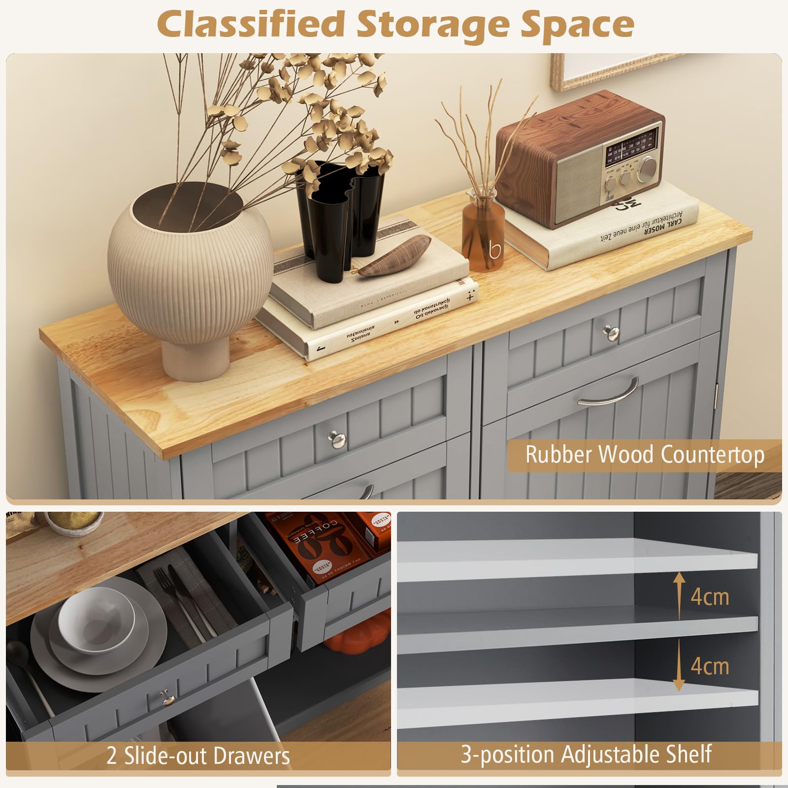 GIANTEX Aparador de Cocina con 2 Cajones y Armario con Puertas, con Espacio para Cubo de Basura, 100 x 35 x 90,5 cm, Mueble de Almacenamiento para Cocina, Comedor, Inodoro (Gris)