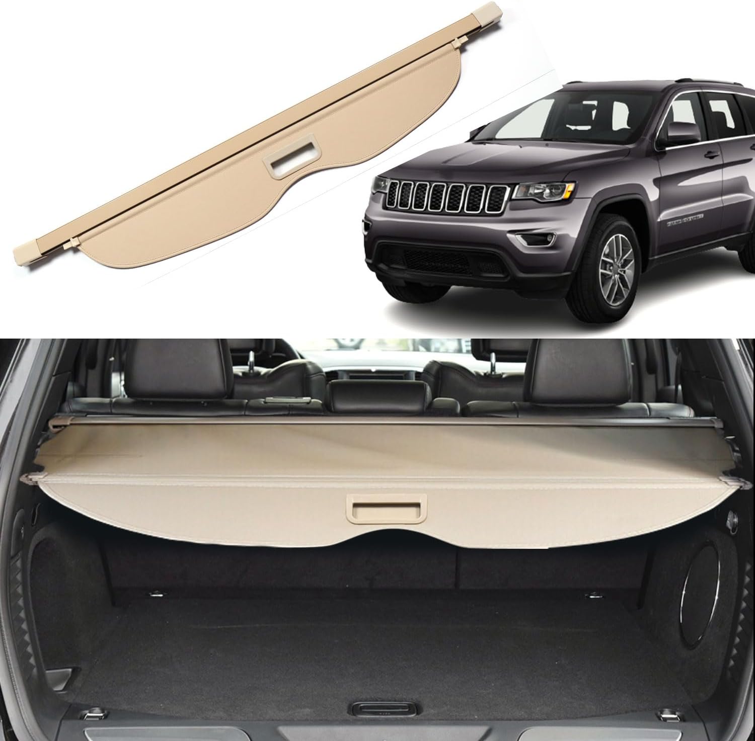 Cargo Cover Fit for Jeep Grand Cherokee 2011-2016 2017 2018 2019 2020 2021 Rear Trunk Cover Rear Trunk Security Cover Shielding Shade Car Accessories, Beige