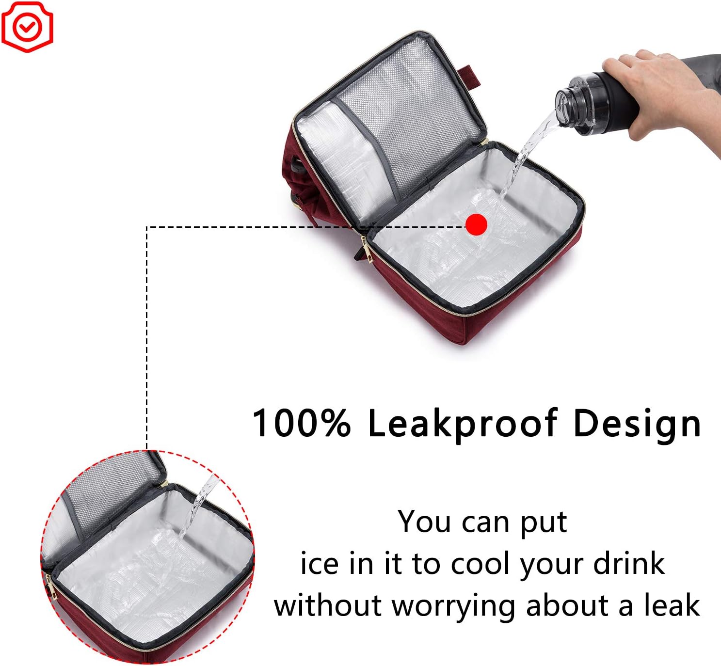 Insulated Lunch Bag Wide-Open Lunch Box Backpack, Water-Resistant Leakproof Lunch Tote Bag for Women and Men, for Work/Picnic/Hiking/Beach/Fishing Wine Red
