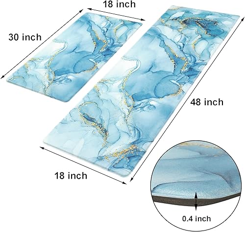 Miniatura 4 de ASPMIZ Juego de 2 tapetes de cocina de mármol, abstractos impermeables, antifatiga, borde dorado, PVC, cómodos tapetes de pie de espuma