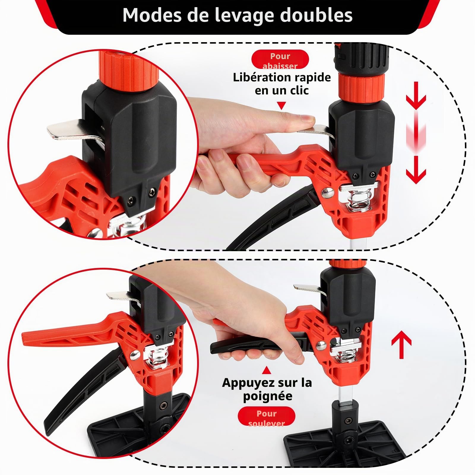 Étai Télescopique Réglable, 2 Pièces Crics de Levage, Léve Plaque Placo, Hauteur 50-93 cm, Réglage d'Angle à 30°, Léve Meuble pour Armoires, Plafonds, Ppanneaux Muraux, Charge Max. 150 kg