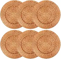 Kit 06 Sousplat Redondos em Rattan e Bambu 32cm Vietnã Artesanal Rústico Mesa Posta