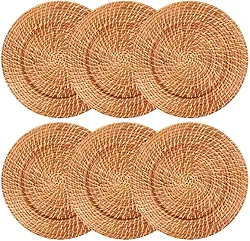 Kit 06 Sousplat Redondos em Rattan e Bambu 32cm Vietnã Artesanal Rústico Mesa Posta
