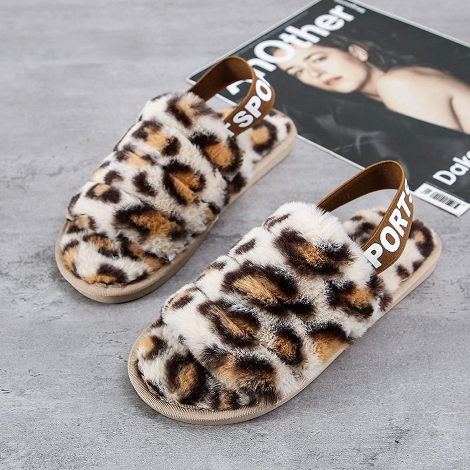 fuzzy sandals with strap