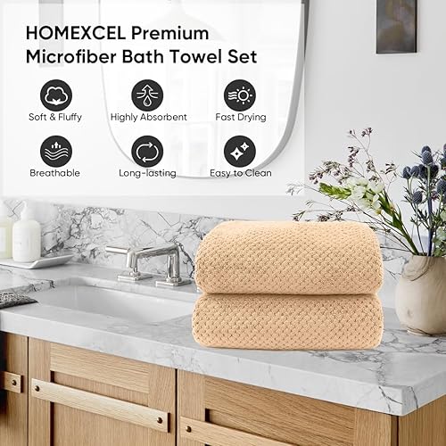 Miniatura 9 de HOMEXCEL Juego de 2 toallas de baño (27 x 54 pulgadas), microfibra ultra suave, altamente absorbente, toallas ligeras y de secado rápido para
