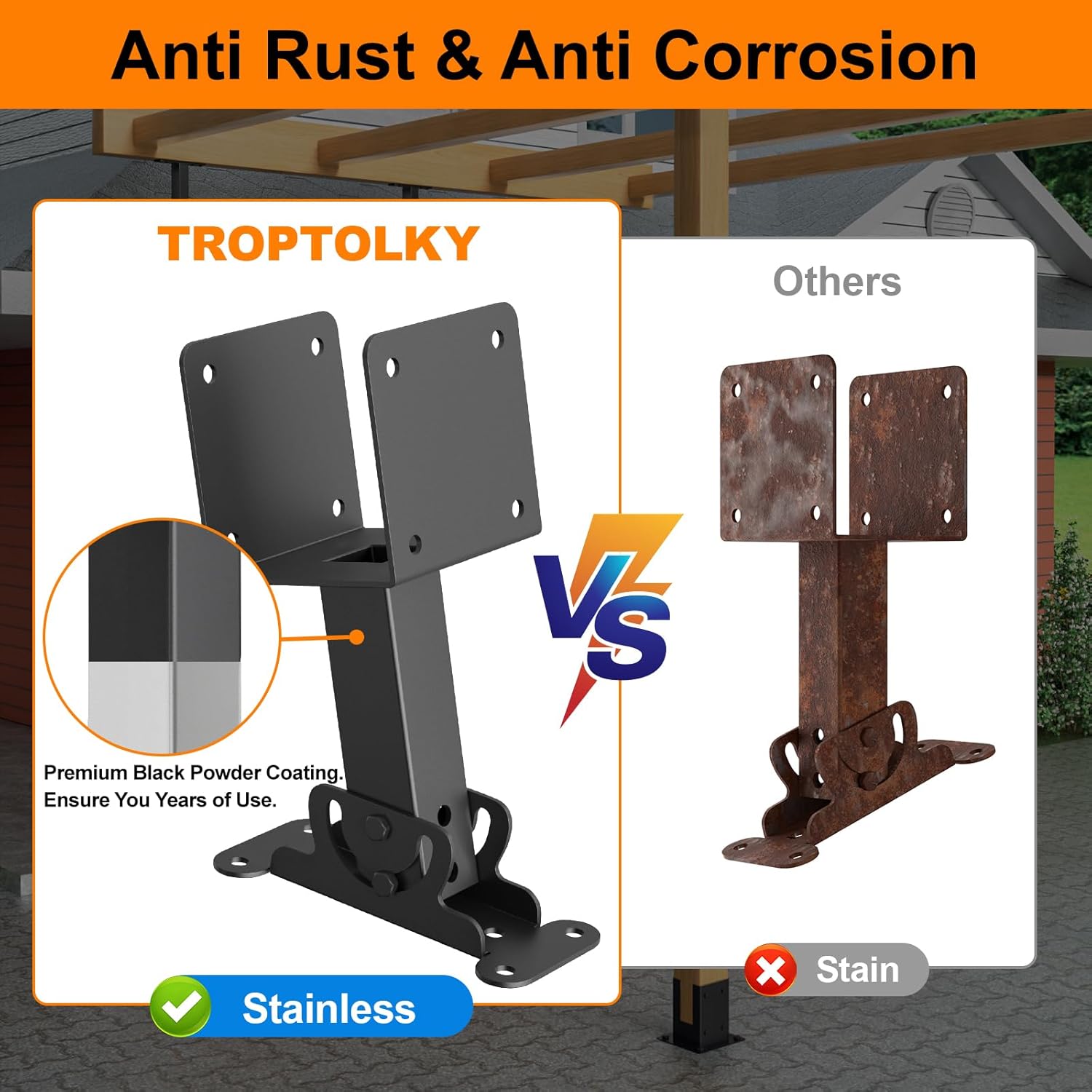 4x4 Heavy Duty Roof Riser Brackets Kit, TROPTOLKY Adjustable Angle Pergola Brackets, Black Metal Roof Riser Beam Bracket for Roof (4 Pack)