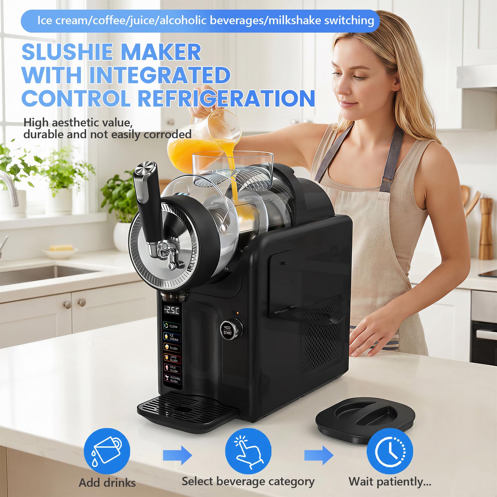 Máquina de granizado Granizadora Heladera capacidad de 2L máquina granizados, Pantalla LED y 6 programas batidos, maquina helados granizadora maquina malteadas, cócteles con batidos y margaritas