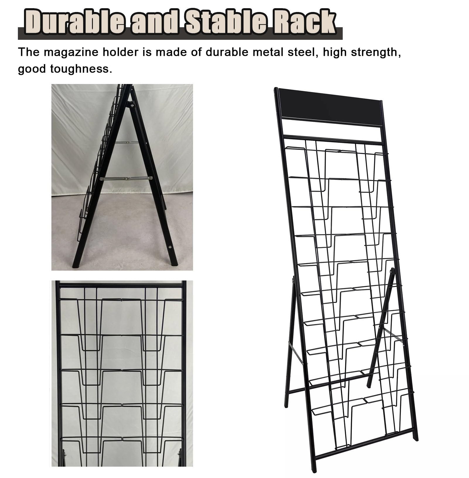 Espositore da Terra 10 Tasche Supporto per La Brochure di Caricatore Pieghevole, Porta del Supporto per Opuscoli In Metallo Portatile per Showroom, Organizzatore di Brochure Multiuso