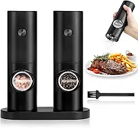 Moedor Elétrico de Sal e Pimenta, Conjunto com 2 Unidades, 70ml, Preto