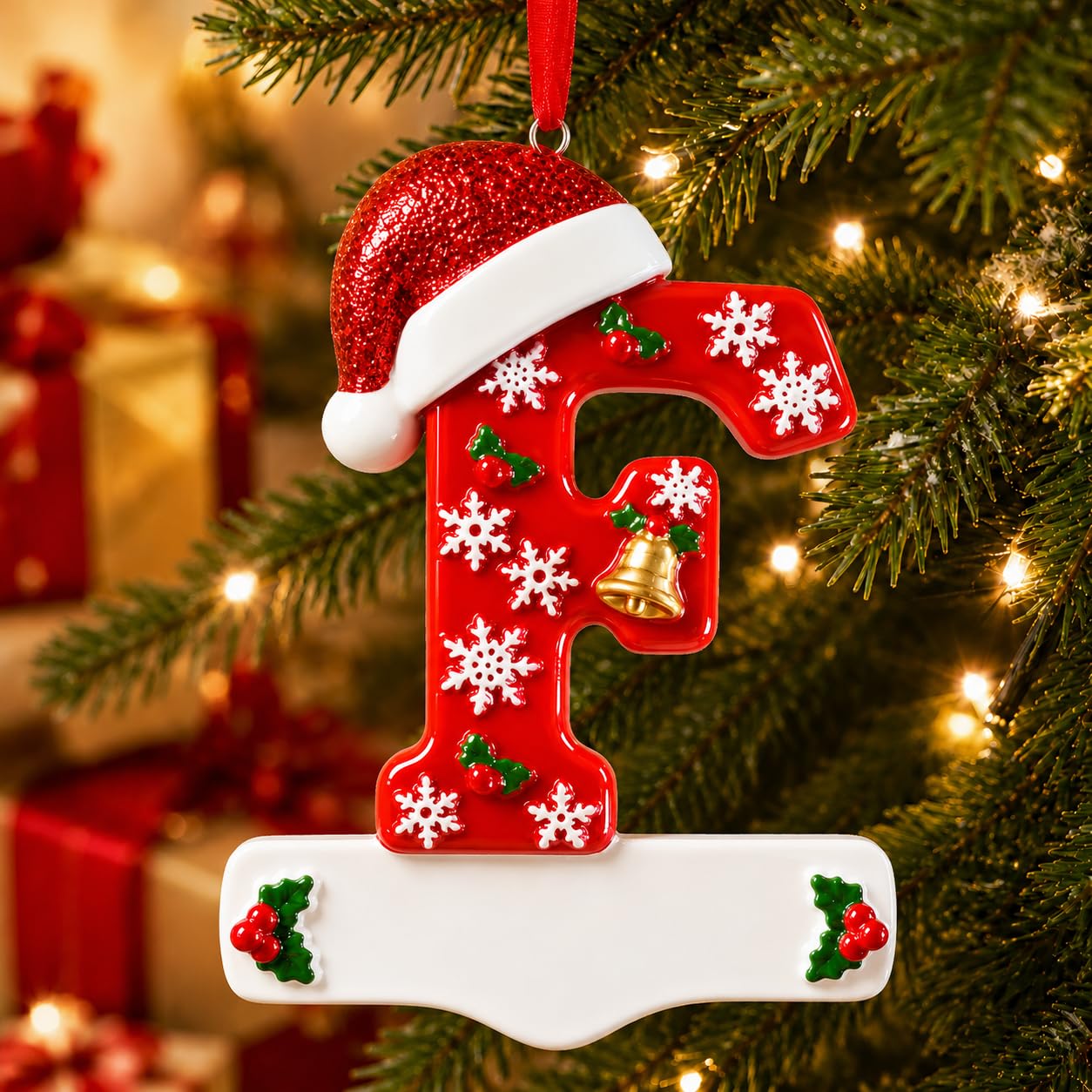 Bemaystar 3D Resin Letter Christmas Ornaments, Hand Painted Initial Christmas Tree Ornaments, Premium Holiday Decoration for Family Christmas Tree Decor, Ornaments for Christmas Tree, F
