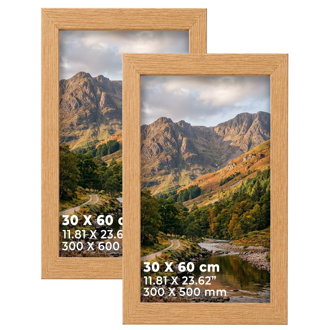 DECORO Oak 30X60CM Panaromic Pack of 2 Picture Frame with Plexiglass Front & Engineered Wood Construction, Wall Hanging Display for Photos, Posters, Prints & Artwork, Portrait or Landscape — image 1
