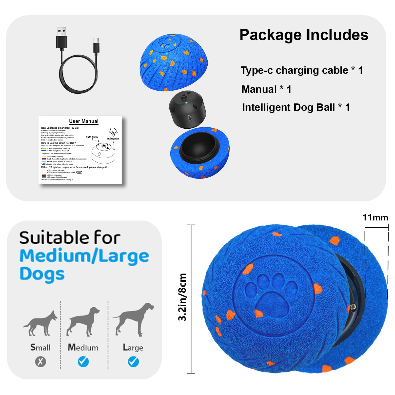 Giocattoli interattivi per cani: palla intelligente per cani – rimbalzo automatico, vibrazione e salto! Design Duraspin durevole per masticatori aggressivi. Ricaricabile e di lunga durata, mantiene i