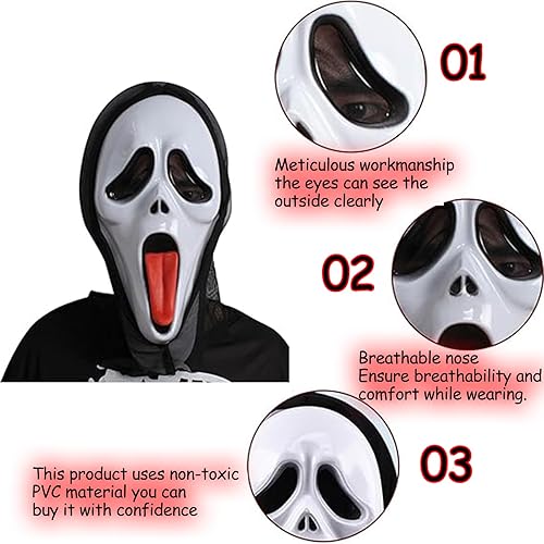 Miniatura 4 de ADWOA 2PCS Halloween Scream Mask Ghost Creepy Full Face Mask Ghostface Mask Scary Face Ghost Festival Screaming Mask