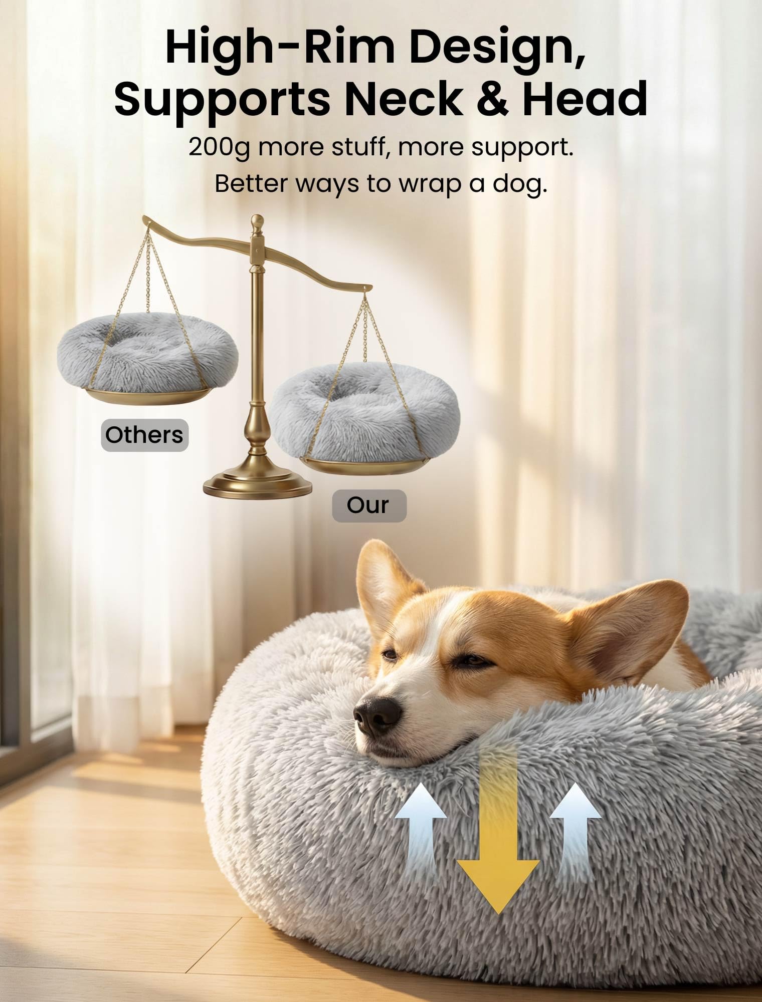 Cuccia per cani con rivestimento rimovibile: soffice letto ortopedico per cani e gatti, non perde pelo, morbido cuscino in pelliccia sintetica per comfort e sostegno, lavabile, a ciambella, anti-ansia