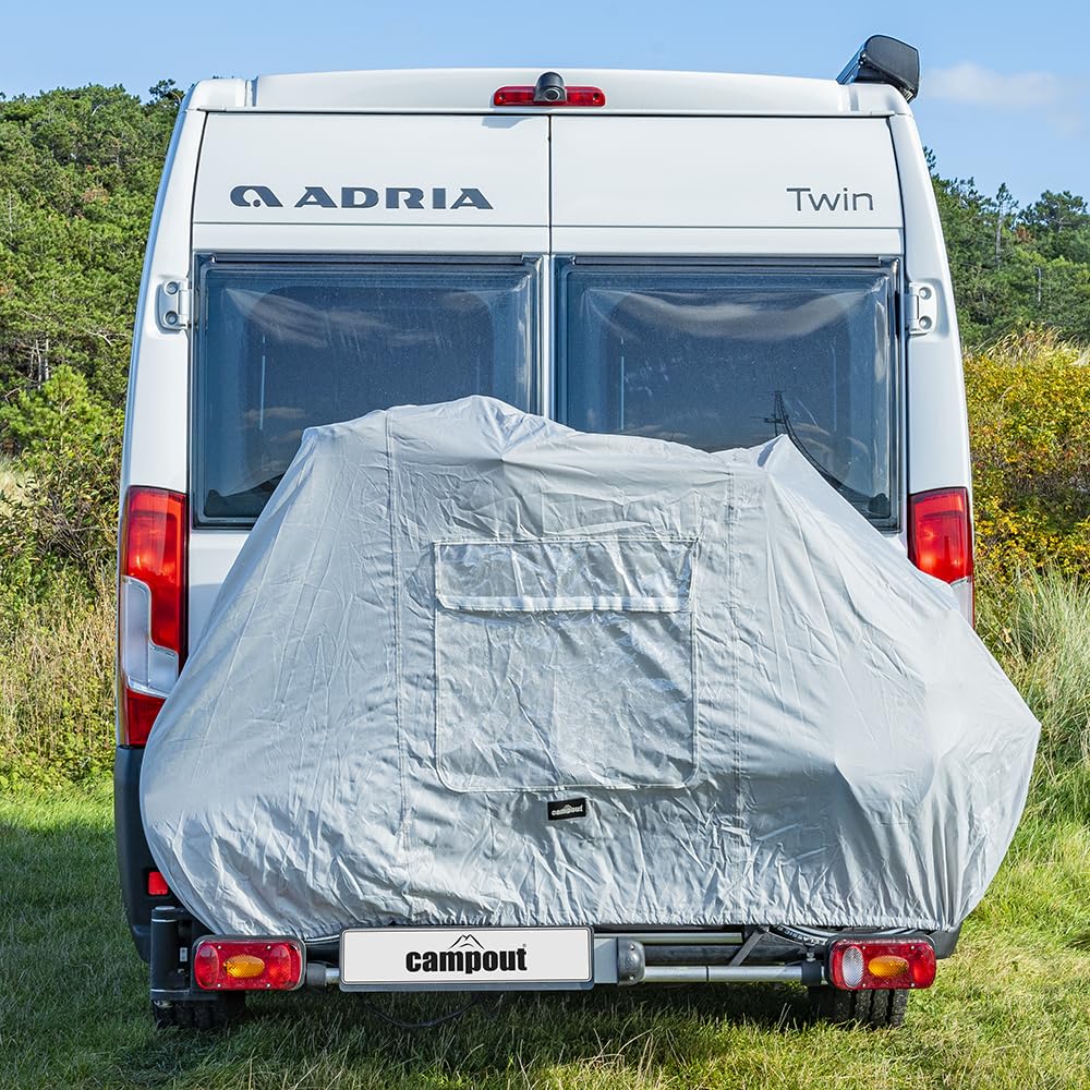 Campout Housse vélo - Universelle - Porte-vélos - pour 1 ou 2 vélos - Housse de Protection - Imperméable - Sac de Rangement Inclus - Compartiment pour Panneau d'avertissement