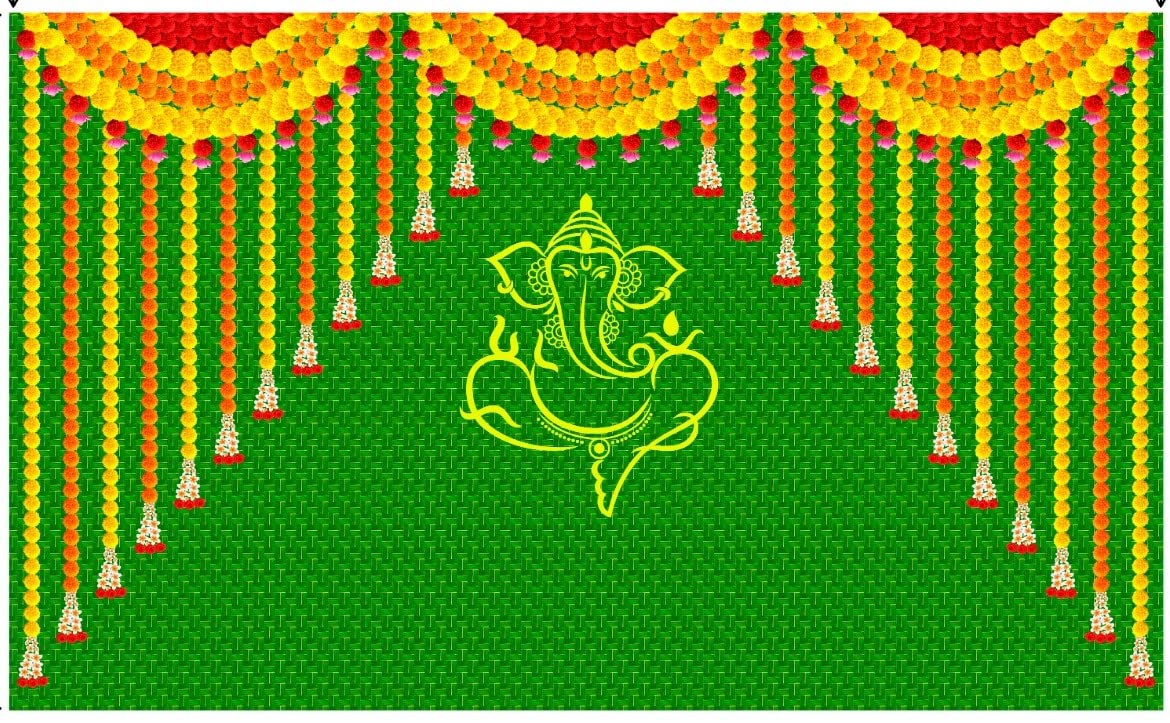 zeonely mart Ganesh Decorations for Backdrop,Size 5x8 feet (Cloth 60)(dussehra Pooja Backdrop) (Diwali backdrops Decoration)