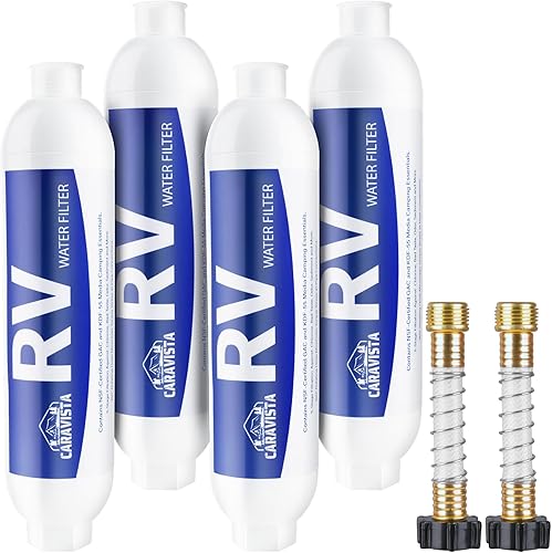 Miniatura 9 de Filtro de agua para RV - Filtro de agua en línea con protector de manguera flexible - Certificado NSF y ANSI 42 - Esenciales de camping para reducir