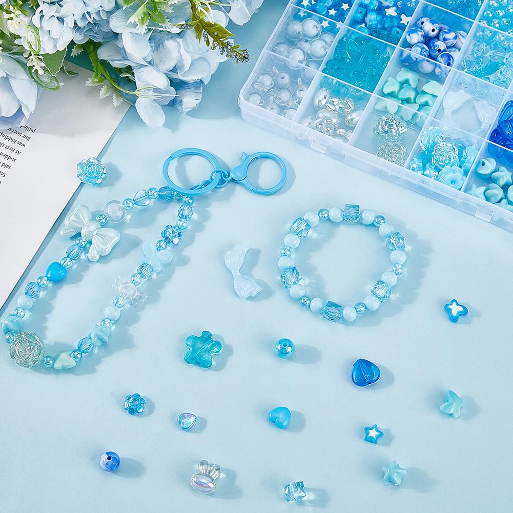 SOFPLATE 1 Box 432Pcs 24 Styles Blue Acrylic Beads Friendship Bracelet Making Kit Cute Summer Winter Holiday Heart Star Flower Loose Spacers for Bracelets Necklaces Keychains Jewellery Making Crafts - Image 3