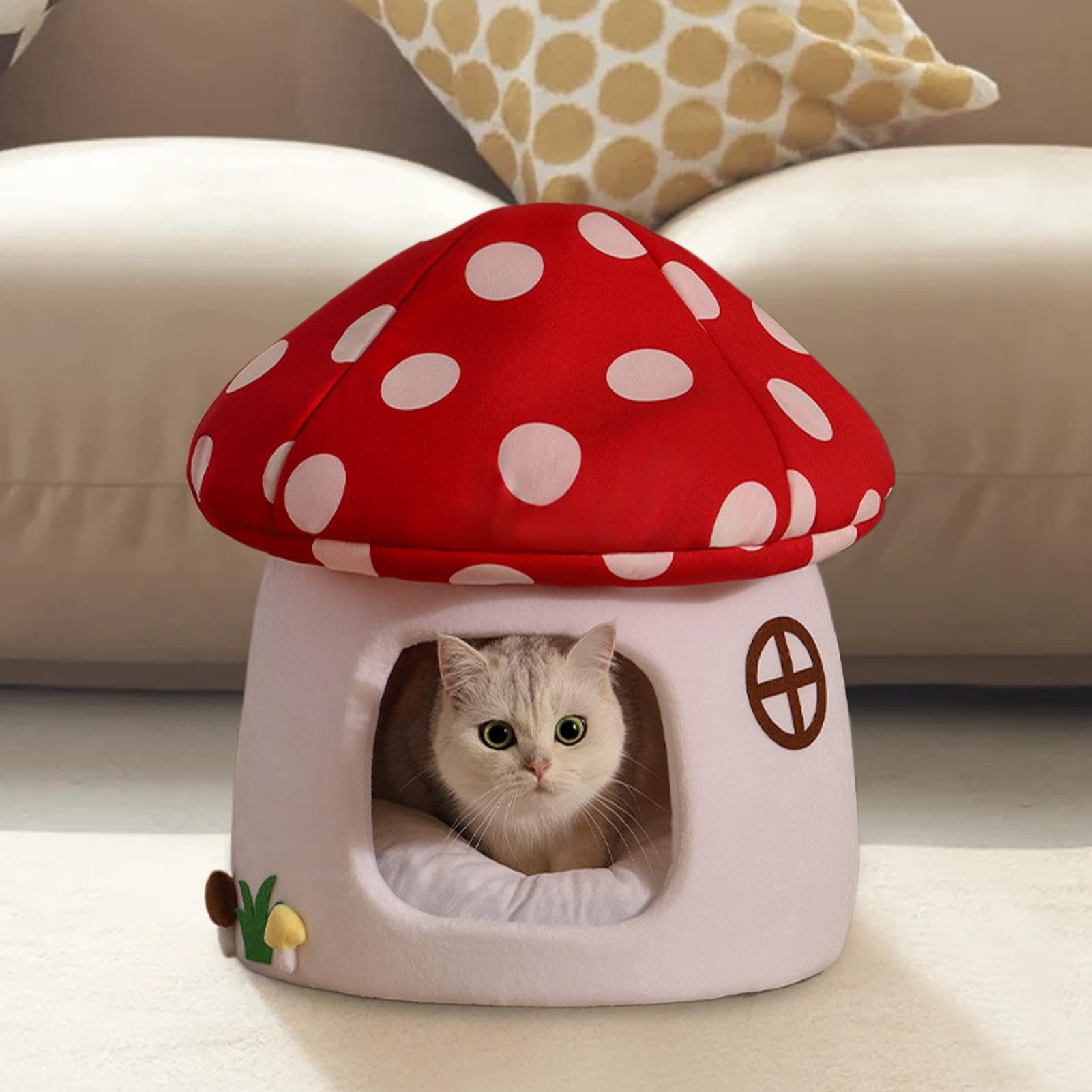 Cama de dormir para gatos – Cama para mascotas en forma de hongo | Cama de dormir y cálida, tienda de campaña para mascotas pequeñas, gatos y cachorros | Tienda Cálida Acogedora Cuevas Camas Suave Felpa Nidos Calentita Para Perros Pequeños Gatos Cachorros